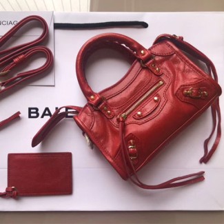 발렌시아가 클래식 골드 나노 시티 핸드백 505555 레드